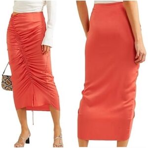 Line By K Sisilia Asymmetrical Drawcord Midi Skirt Orange Small